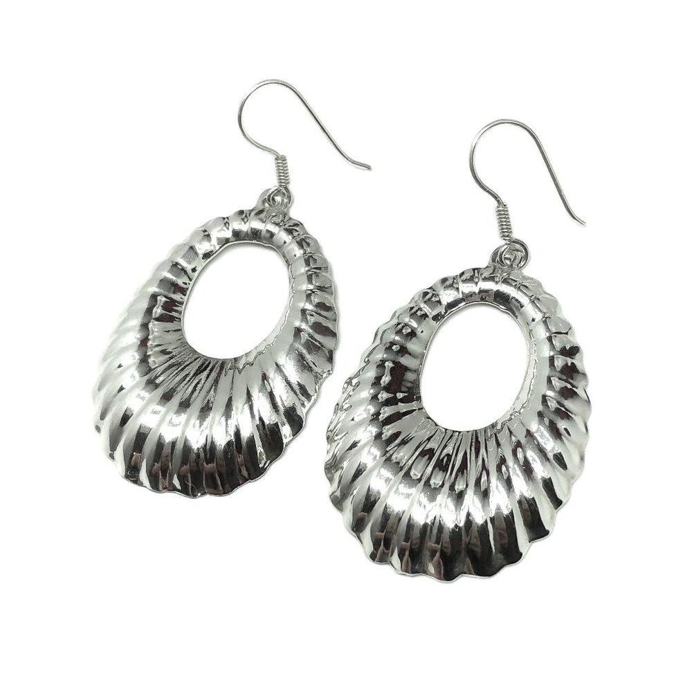 BoHo Bling Womens Earrings Sterling Silver Ribbed Oval Design | Blingschlingers